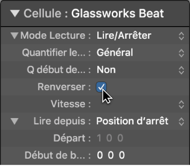 Figure. Case Inverser dans l’inspecteur de cellule.