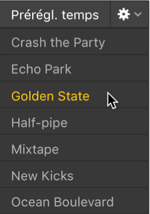 Figure. Choix d’un préréglage dans l’éditeur de drummer.