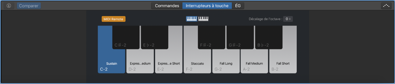 Figure. Sous-fenêtre Interrupteurs à touche.