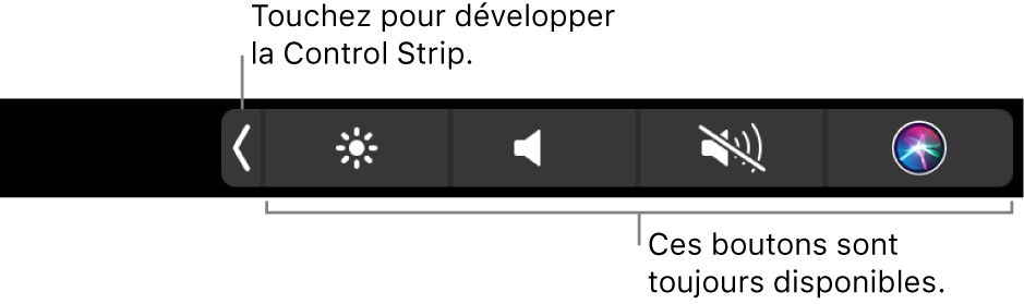 Figure. Control Strip dans la Touch Bar.