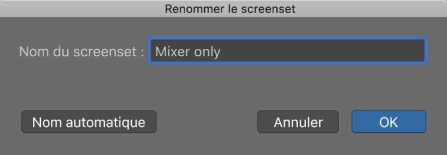 Figure. Zone de dialogue Renommer le screenset.
