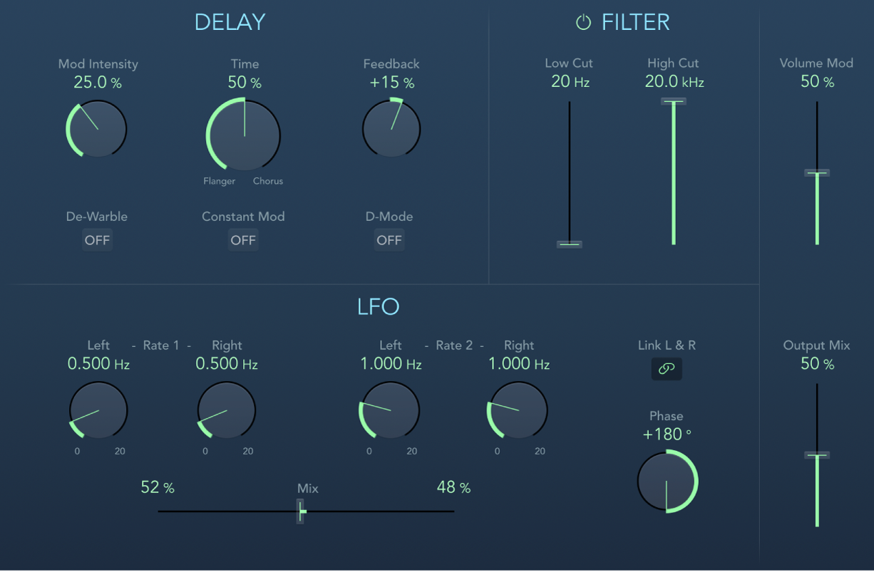 Figure. Fenêtre de l’effet Modulation Delay.