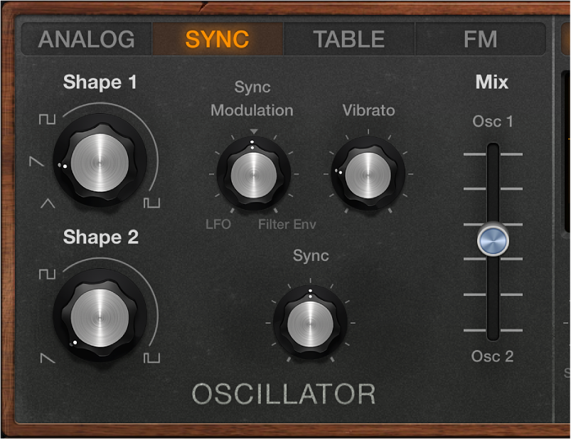 Figure. Paramètres Sync de l’oscillateur analogique Retro Synth.