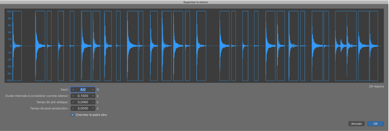 Figure. Fenêtre Supprimer le silence.