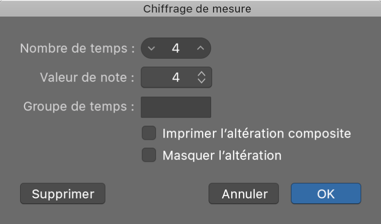 Figure. Zone de dialogue Chiffrage de mesure.