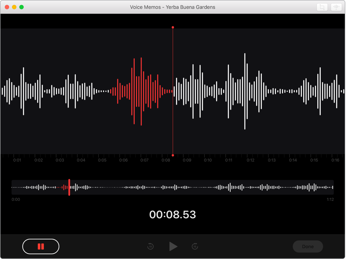 A Voice Memos window showing a recording in progress.