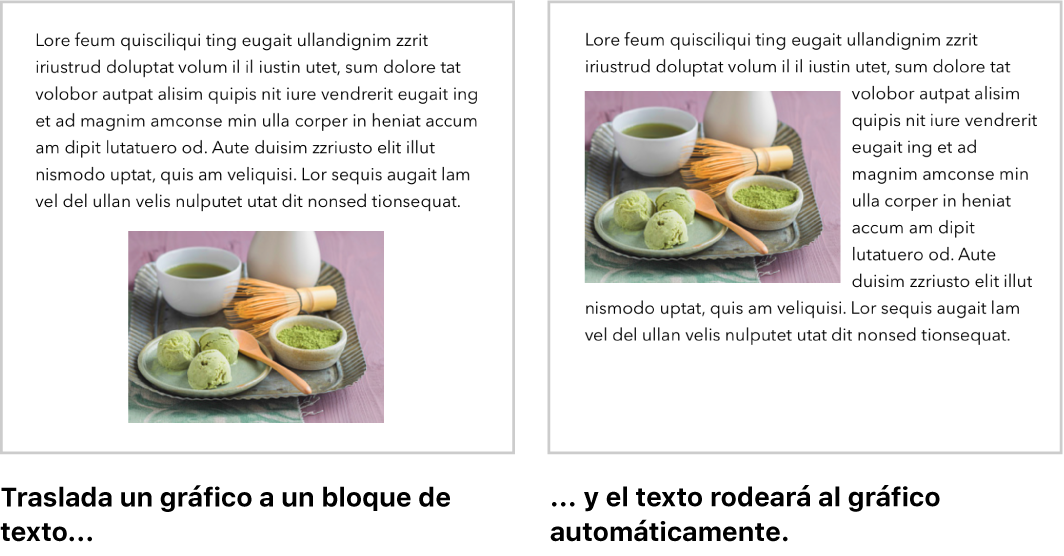 Ventana de Pages donde se muestra cómo se ajusta el texto alrededor de los gráficos.