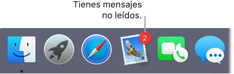 Sección del Dock donde se muestra el icono de la app Mail con un indicador que señala los mensajes no leídos.