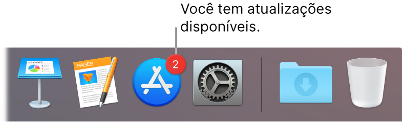 Parte do Dock mostrando o ícone da App Store com um aviso, indicando que há atualizações disponíveis.