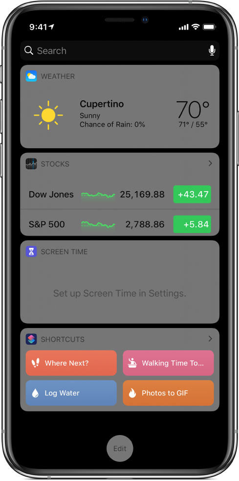 Shortcuts widget in Today View on iPhone.