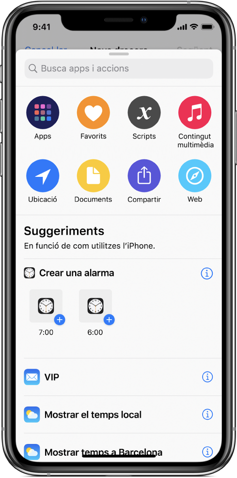 Accions suggerides per Siri.