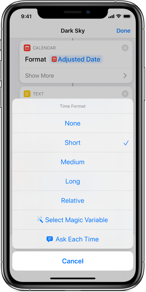 Time Format options dialog.