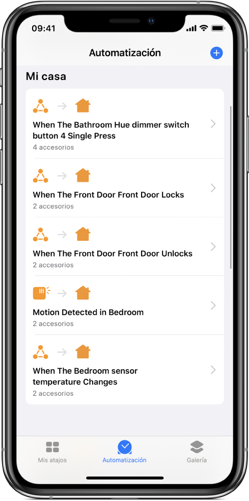 Automatización de casa en la app Atajos.