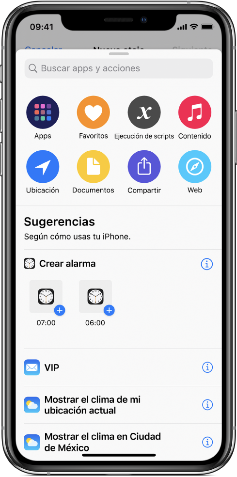 Acciones sugeridas por Siri.