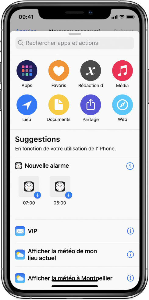 Actions suggérées par Siri.