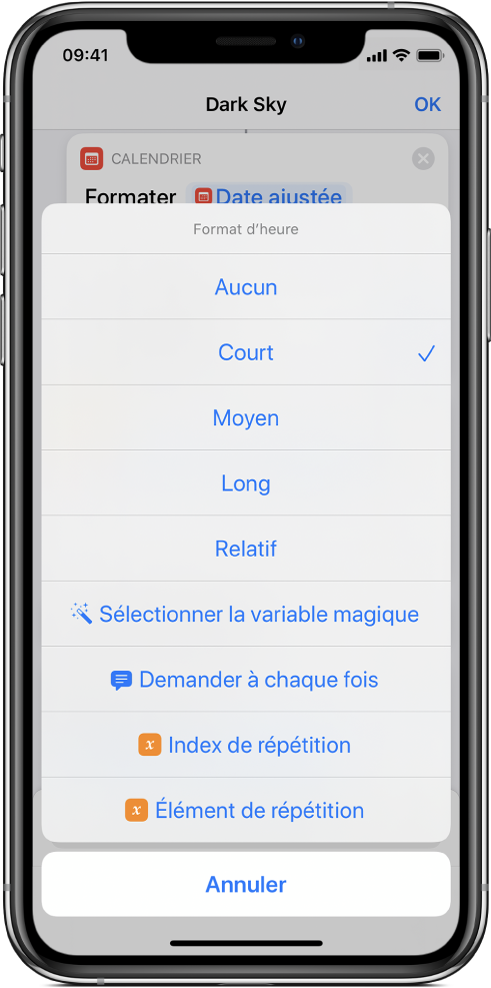 Zone de dialogue Options de format d’heure.