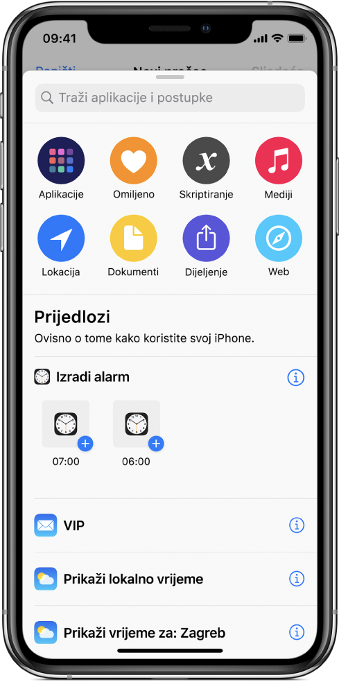 Postupci koje je predložila Siri.