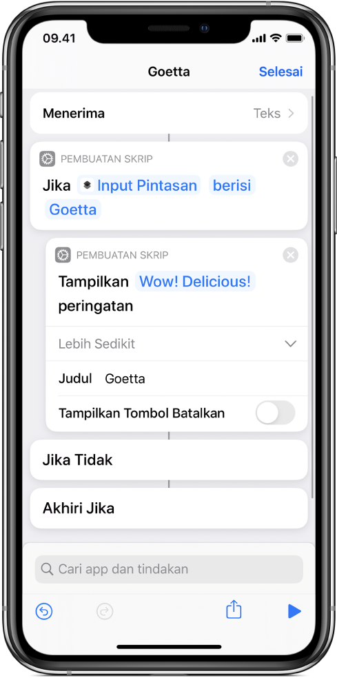 Contoh pintasan dengan tindakan “Jika”.