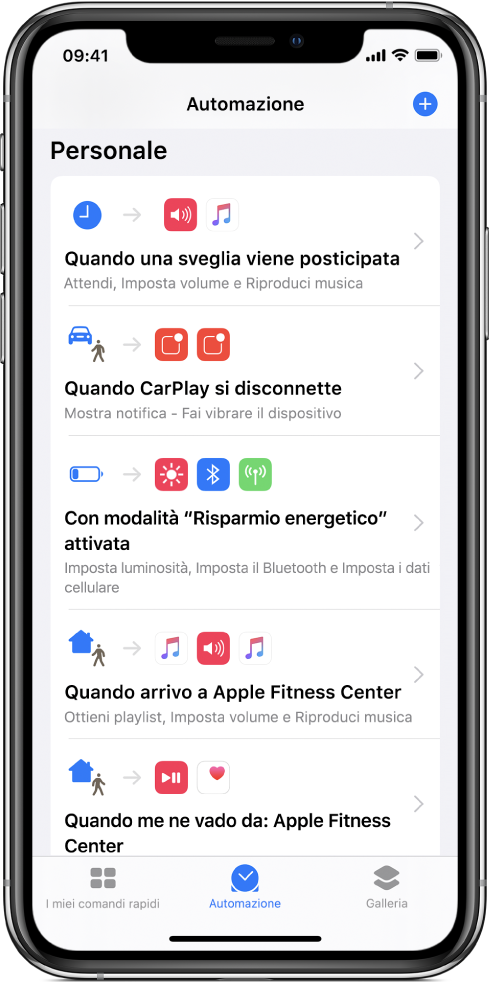 Elenco delle automazioni personali in Comandi Rapidi.