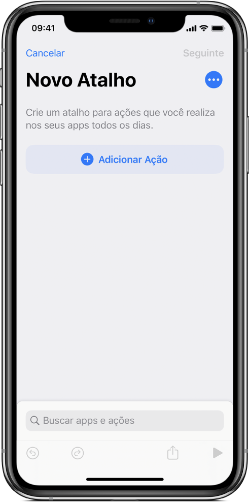 Editor de atalhos vazio em um iPhone.