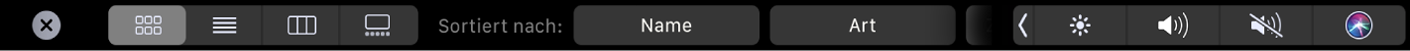 Die Finder-Touch Bar mit angezeigten Darstellungs- und Sortieroptionen