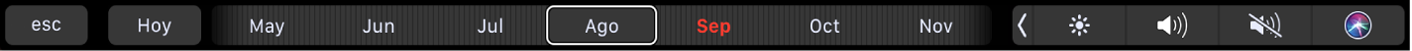 Touch Bar de Calendario con el botón Hoy y un regulador que permite seleccionar un mes.
