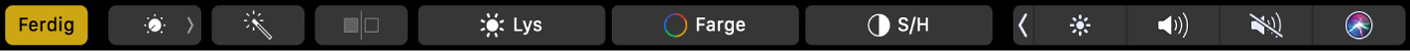 Touch Bar viser knapper for redigering av bilder – beskjæring, filtre, justering og retusjering samt knappen for navigering til flere valg.