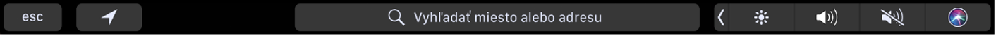 Touch Bar pre Mapy s tlačidlami na zobrazenie aktuálnej polohy a stanovenie trasy. Zobrazuje sa aj vyhľadávací panel.