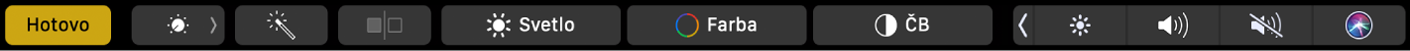 Touch Bar so zobrazením tlačidiel na úpravu fotiek – orezanie, filtre, úprava, retušovanie a tlačidlom na zobrazenie ďalších možností.