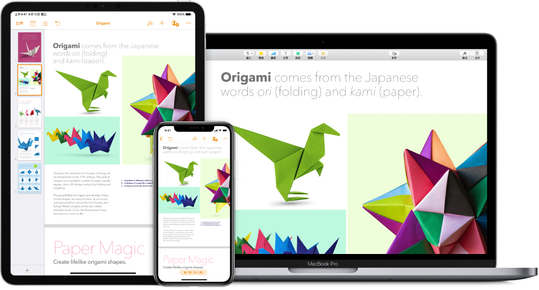MacBook Pro、iPad 和 iPhone 上顯示相同內容。