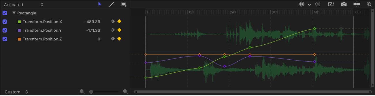 Audiowellenform im Keyframe-Editor.