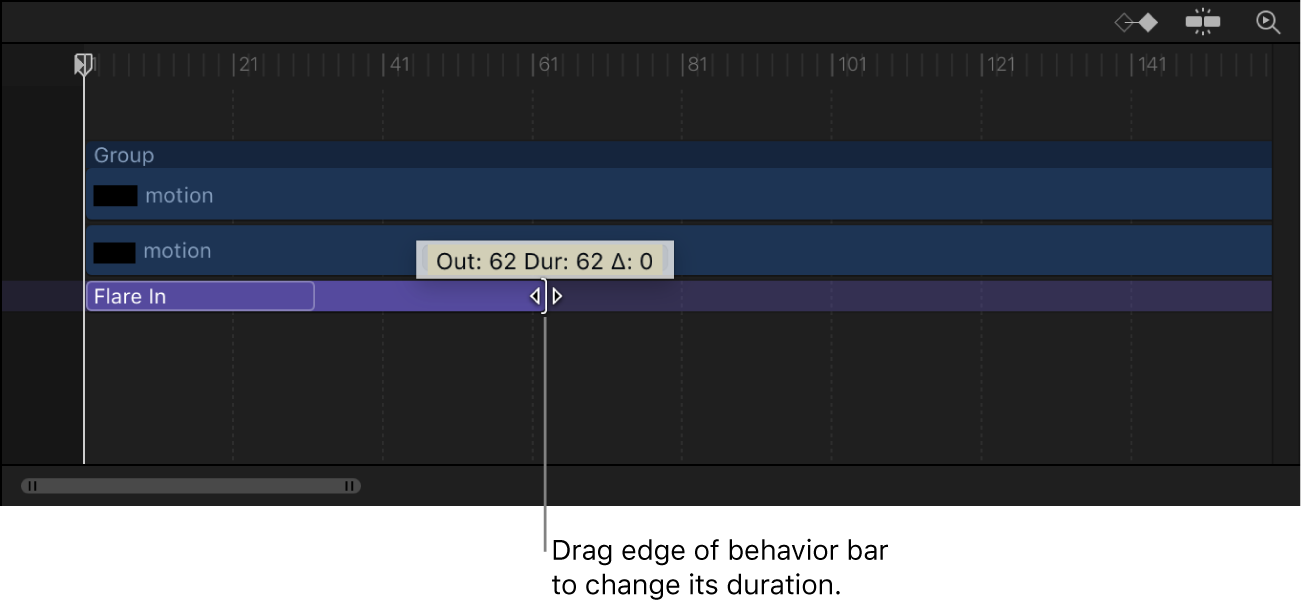 Timeline showing behavior being dragged to change its duration