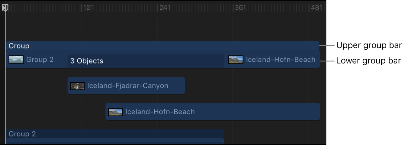 Timeline showing a collapsed group bar