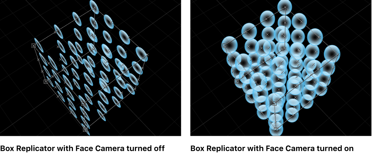 Canvas showing replicator with Face Camera turned on