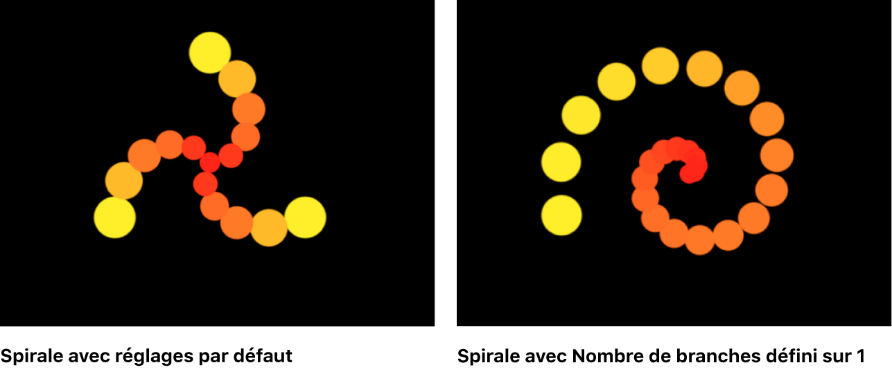 Canevas affichant un réplicateur Spirale avec des bras de 0,25 et un autre avec des bras de 1