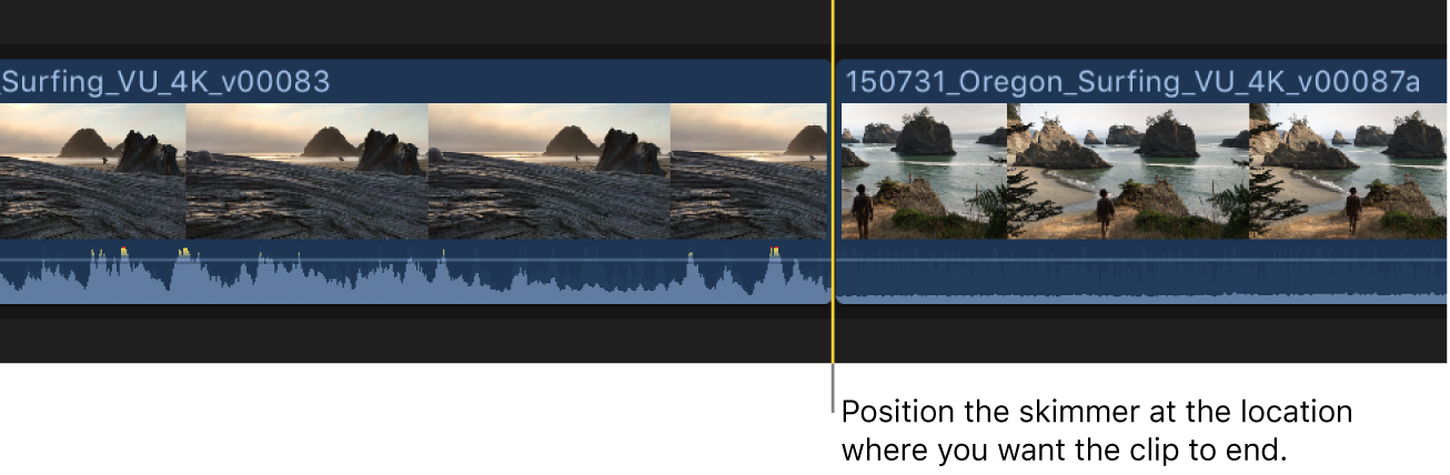 The skimmer positioned on a clip in the timeline