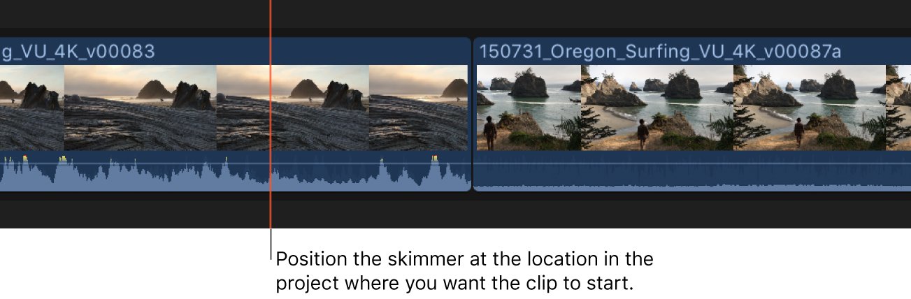 The skimmer positioned on a clip in the timeline