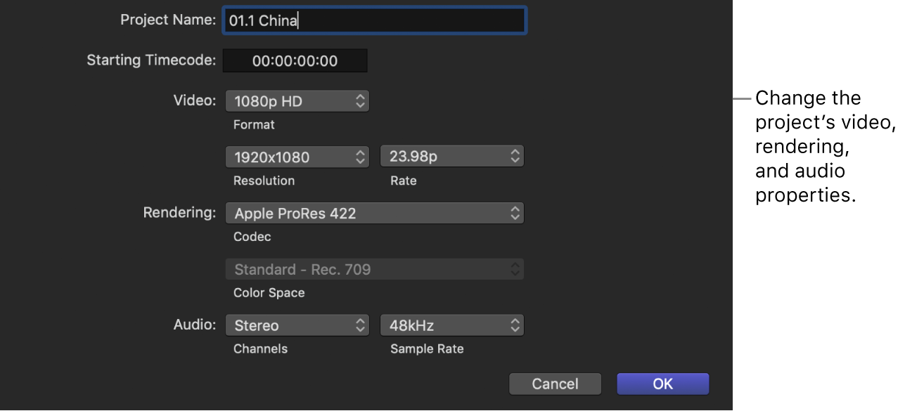 Project Properties settings