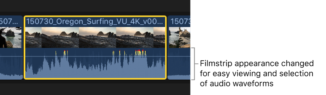 Tira de fotogramas expandida en la línea de tiempo