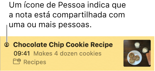 Uma nota que tem pessoas adicionadas à ela, com o ícone Pessoas à esquerda do nome da nota.