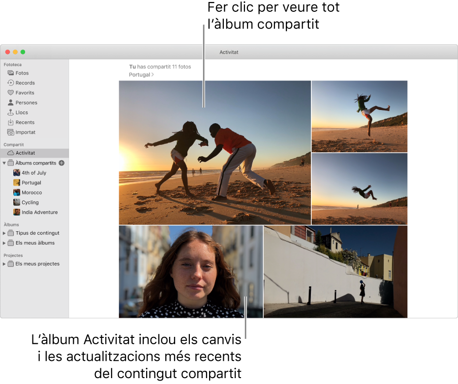 La finestra de l’app Fotos, que mostra l’àlbum Activitat.