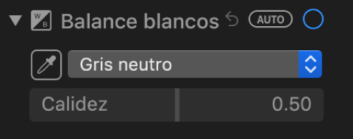 Los controles de “Balance de blancos” en el panel Ajustar.