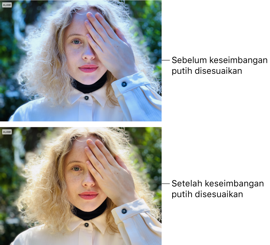 Foto sebelum dan setelah penyesuaian imbang putih.