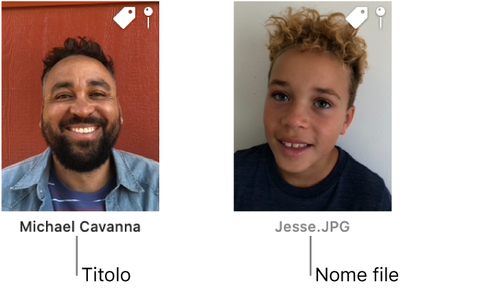 Due foto: una che mostra sotto un titolo, mentre l'altra mostra sotto il nome di un file.