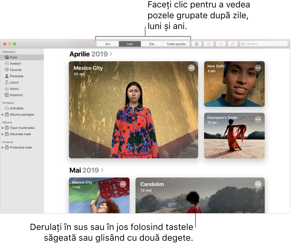 Fereastra Poze afișând pozele organizate după lună.