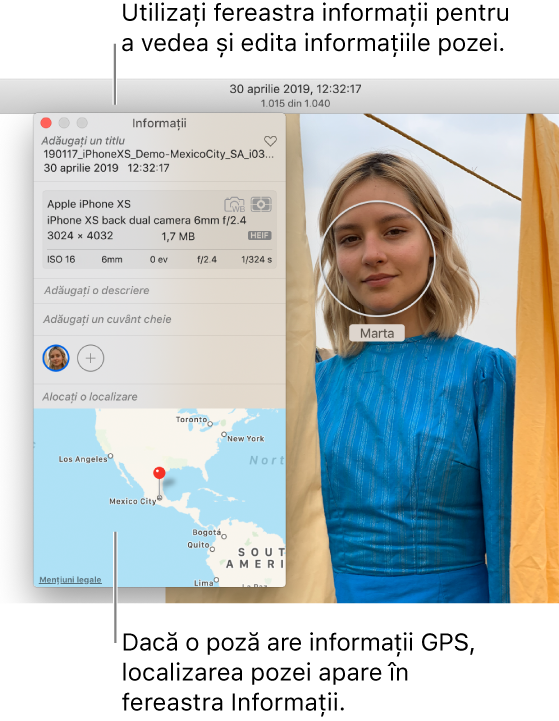 Fereastra Informații aferentă unei poze.