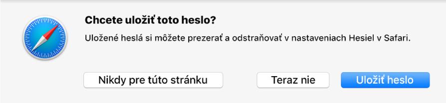 Dialógové okno s otázkou, či chcete uložiť svoje heslo.