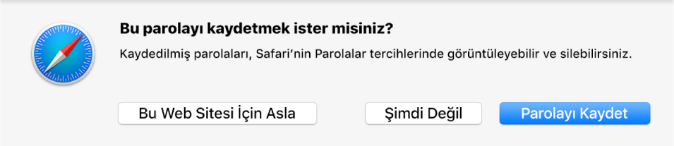 Parolanızı kaydetmesini isteyip istemediğinizi soran sorgu kutusu.