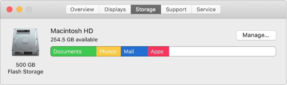 The Storage pane in System Information, showing a graphical representation of your storage.