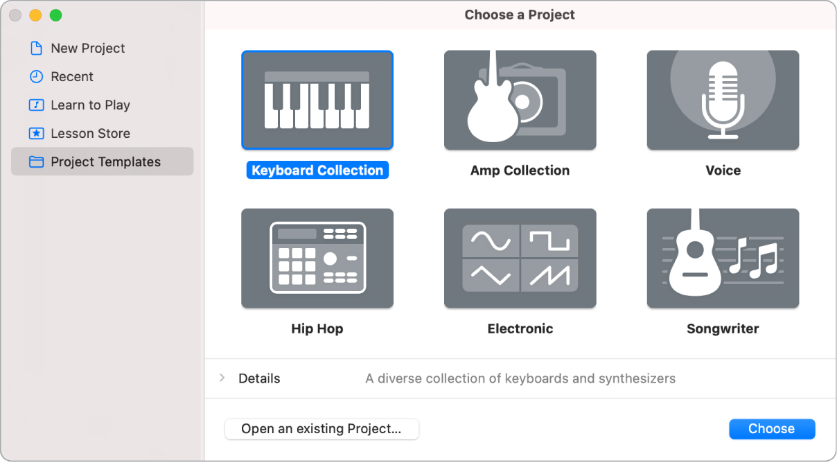 Project Chooser showing New Project templates.